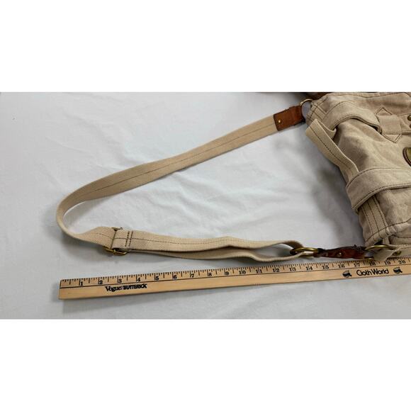 Fossil Long Live Vintage Khaki Canvas & Leather Crossbody Messenger‎ Bag Khaki - Picture 14 of 16